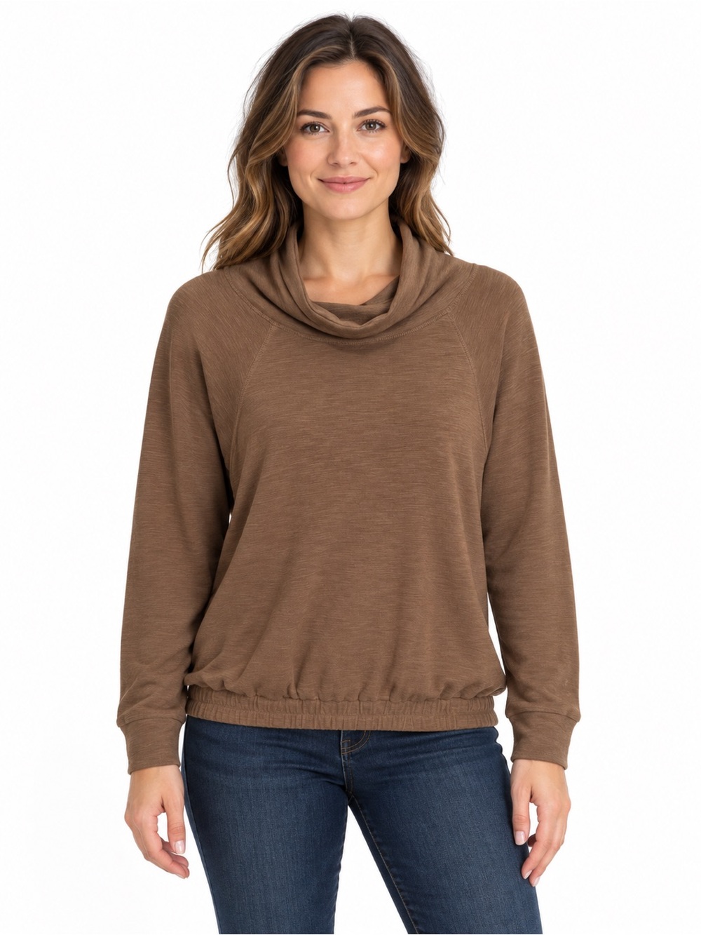 GIGIO USA Women’s Brown Cowl Neck Long Sleeve Top Size Medium